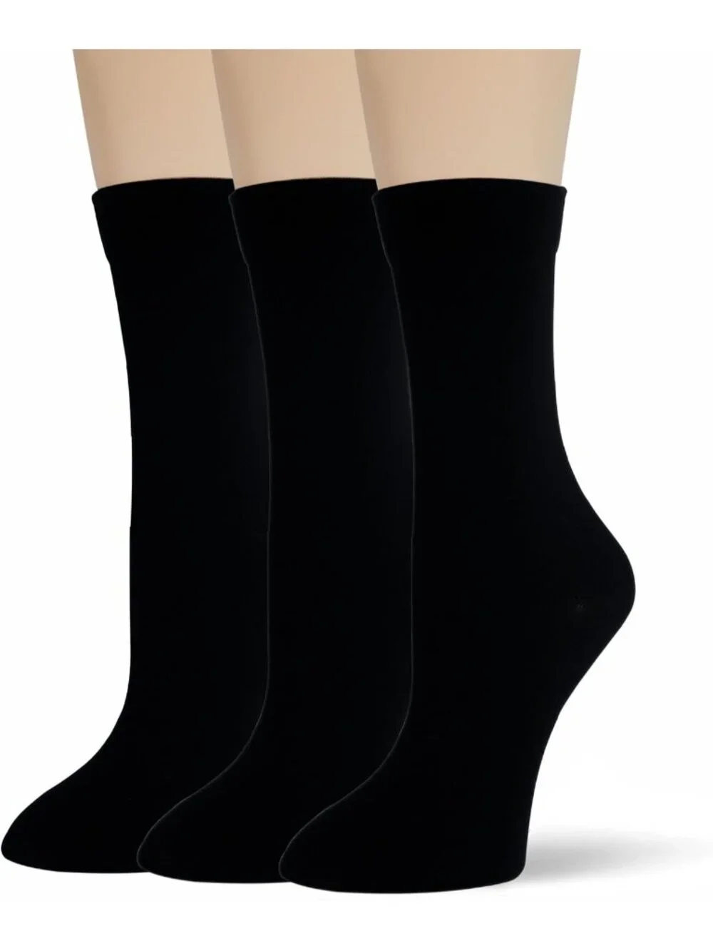 🧦Women's Dark Black 3 Pairs Thin Ladies Soft Cotton High Calf Crew Socks